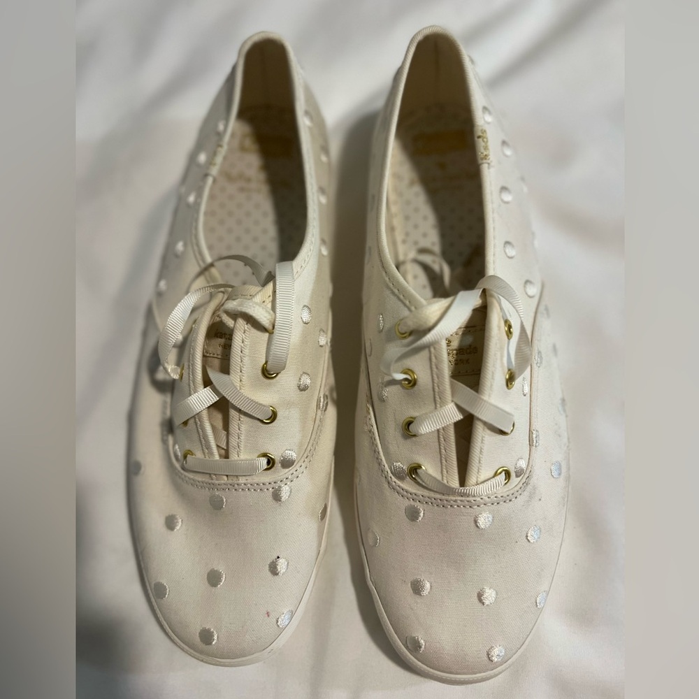 Kate Spade Cream and White Polka Dot Sneakers